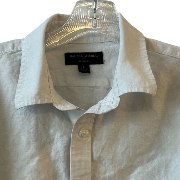 Banana Republic Men's Slim Fit White Linen Button-Up Shirt Size L - Picture 4 of 12